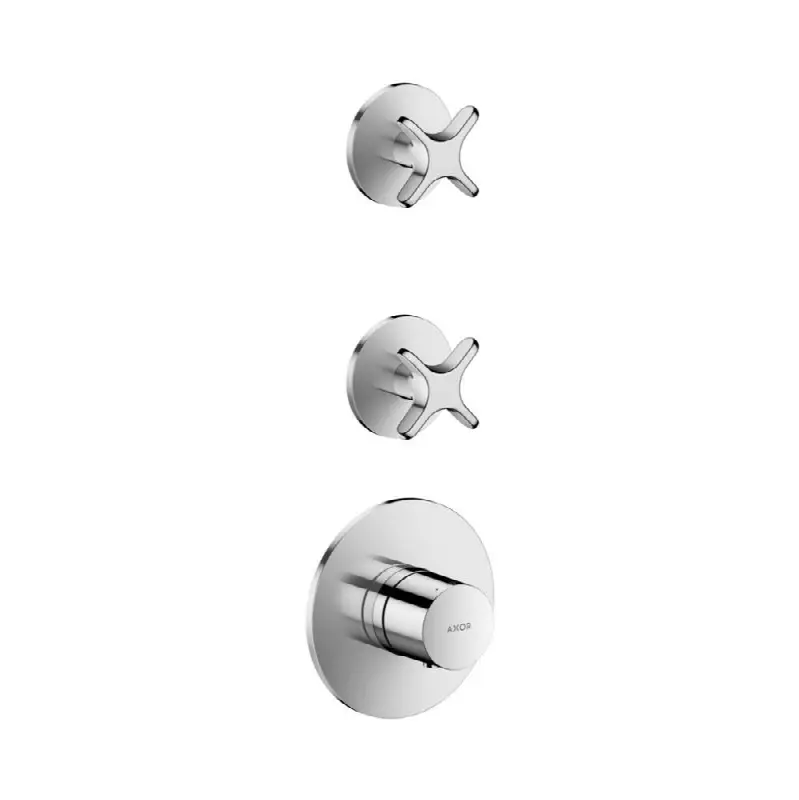 One Thermostatic Module Trim with 2 Volume Controls, Cross Handle