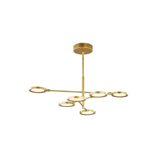 Spectica 6 Chandelier Acrylic Plated Brass LED 90 CRI 3000K 277V