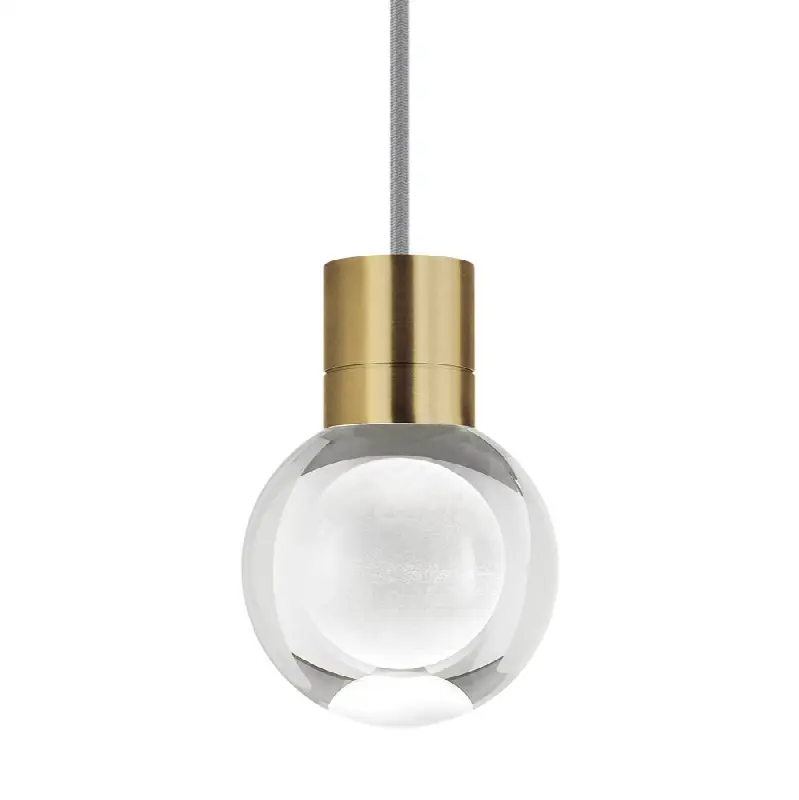 Mina Pendant 1-Light Clear Natural Brass Gray Cord LED 90 CRI Warm Color Dimming 3000K-2200K 120V