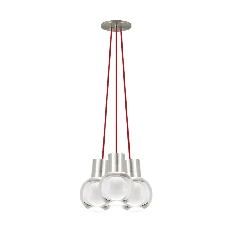 Mina 3-Light Chandelier in Satin Nickel with Red Cord 3000-2200K