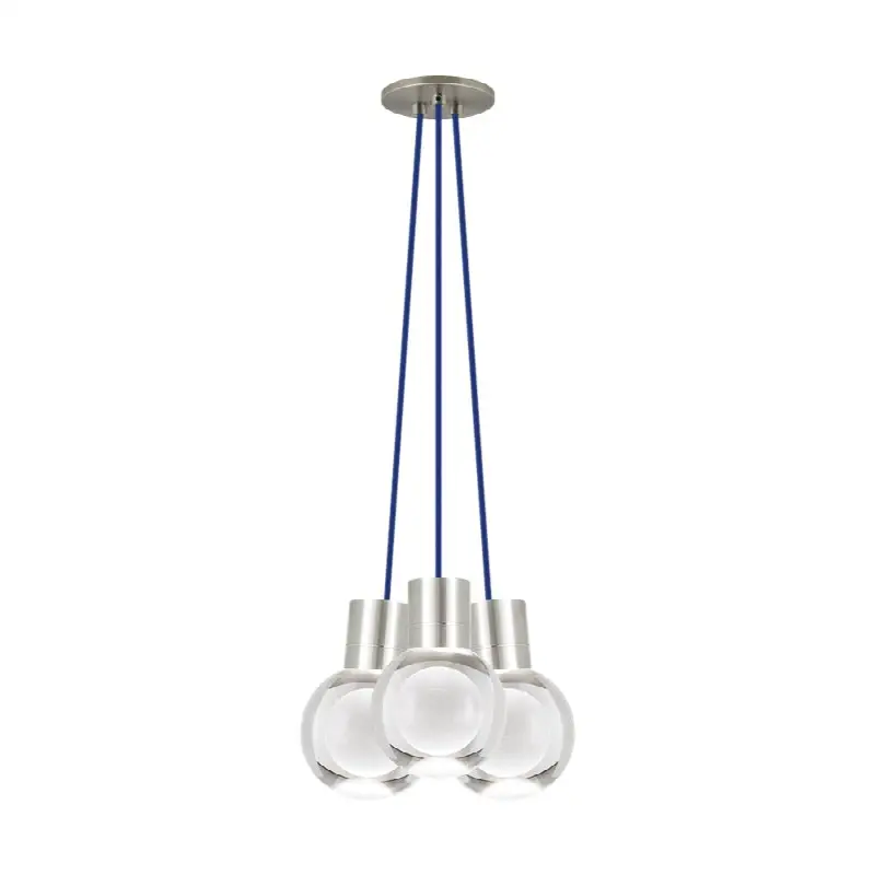 Mina 3-Light Chandelier in Satin Nickel with Blue Cord 3000K