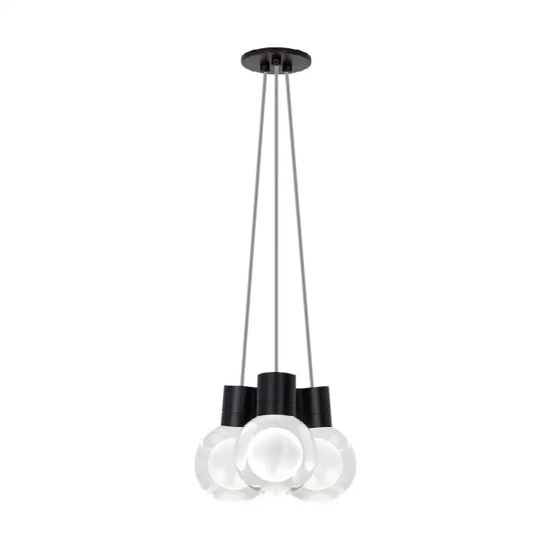 Mina 3-Light Chandelier in Black with Gray Cord 3000K