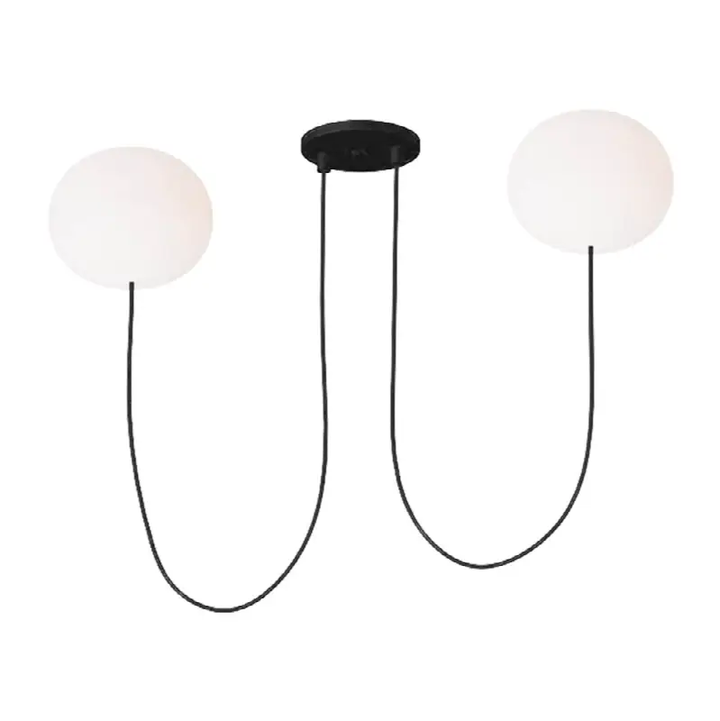 Helium Small 2 Light Chandelier Opal Etched Matte Black 2700K 90 CRI