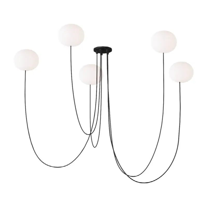 Helium Small 5 Light Chandelier Opal Etched Matte Black 2700K 90 CRI