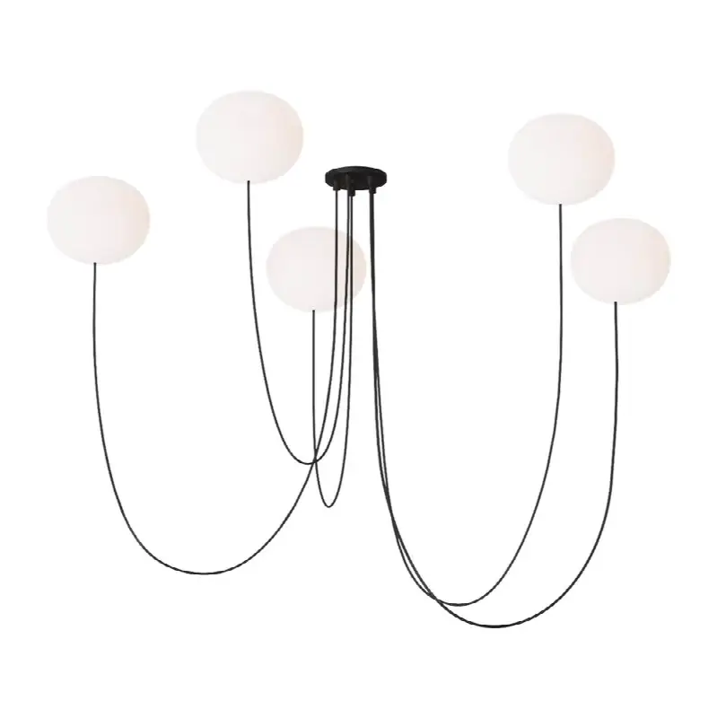 Helium Medium 5 Light Chandelier Opal Etched Matte Black 2700K 90 CRI