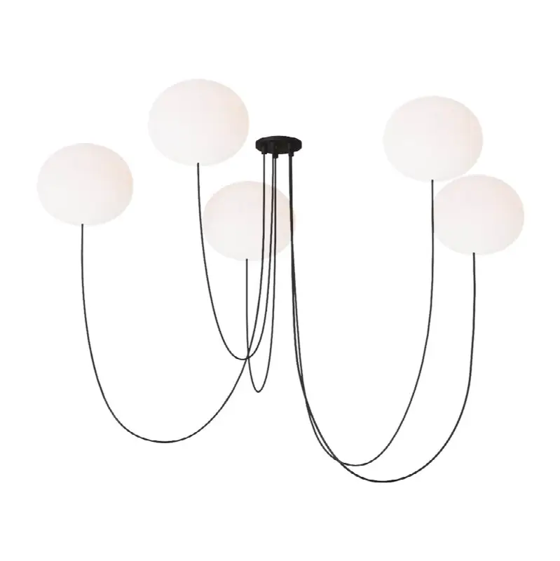 Helium Large 5 Light Chandelier Opal Etched Matte Black 2700K 90 CRI