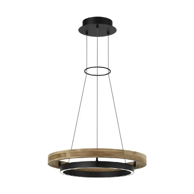 Grace 24 Outdoor Chandelier textured Black and teak wood 3000K 90 CRI
