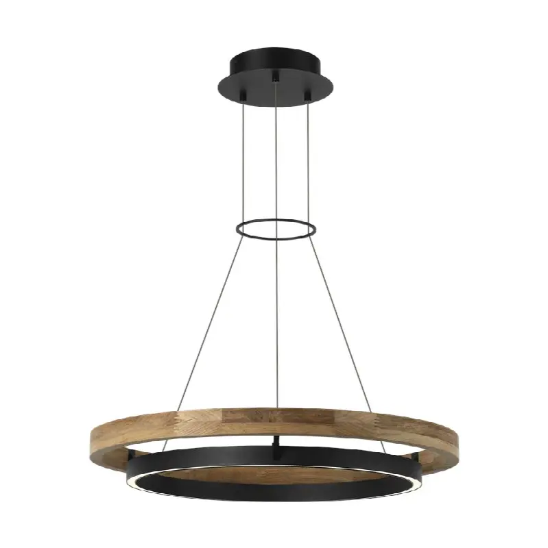 Grace 30 Outdoor Chandelier textured Black and teak wood 3000K 90 CRI