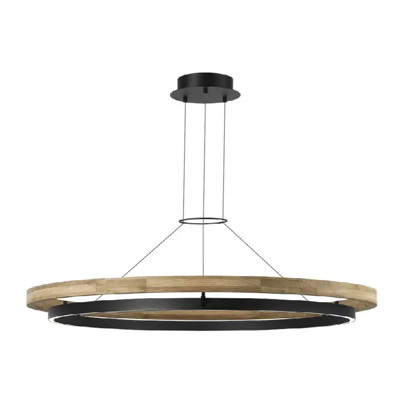 Grace 48 Outdoor Chandelier textured Black and teak wood 3000K 90 CRI