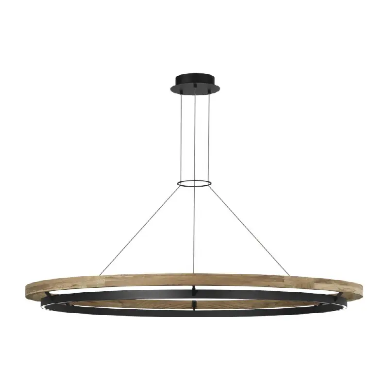 Grace 65 Outdoor Chandelier textured Black and teak wood 3000K 90 CRI