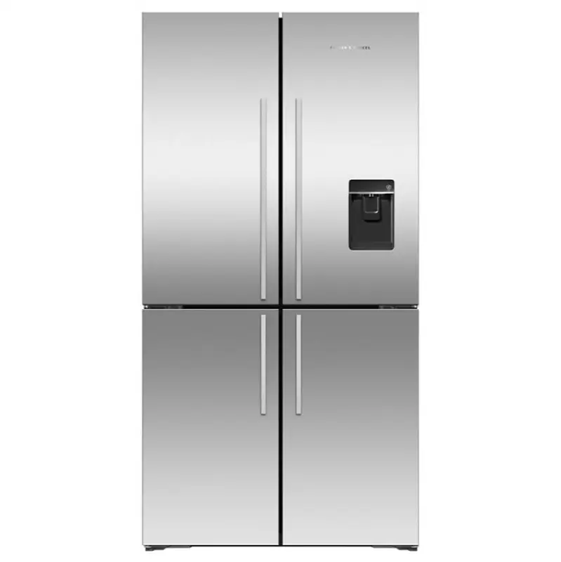 36" Quad Door Refrigerator Freezer, Stainless Steel, 19.0 cu ft, Ice & Exteranl Water, Counter Depth, Contemporary Square Handle
