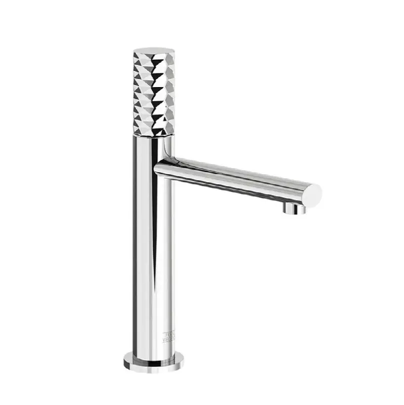 Vessel height, single handle luxury lavatory set, Diamond cylinder handle with push-down pop-up drain assembly (no lift rod)