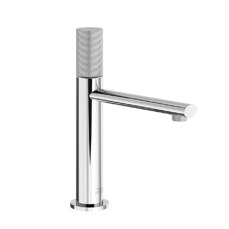 Vessel height, single handle luxury lavatory set, Knurling cylinder handle with push-down pop-up drain assembly (no lift rod)