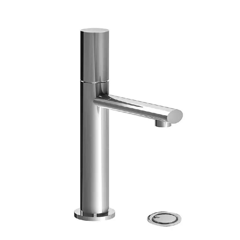 Vessel height, single handle luxury lavatory set, plain cylinder handle, with push-down pop-up drain assembly (no lift rod)