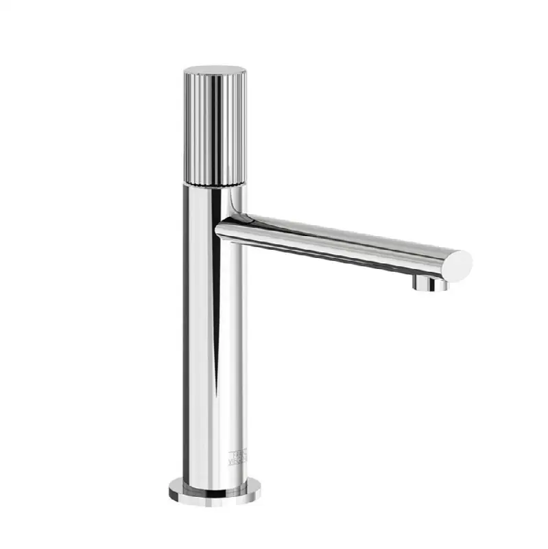 Vessel height, single handle luxury lavatory set, Vertical Lines cylinder handle with push-down pop-up drain assembly (no lift rod)