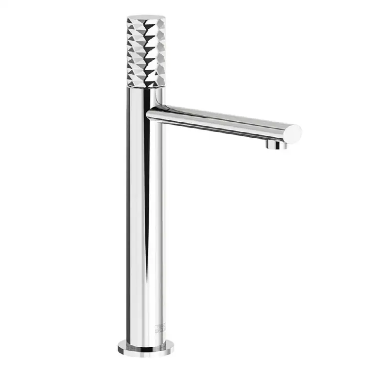 Tall vessel height, single handle luxury lavatory set, Diamond cylinder handle with push-down pop-up drain assembly (no lift rod