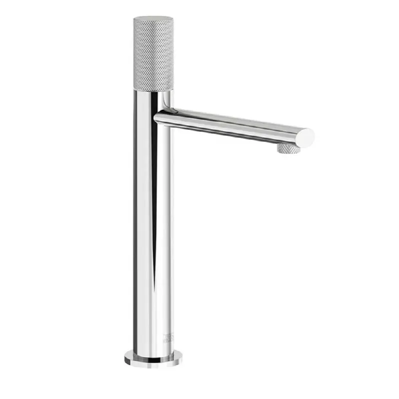 Tall vessel height, single handle luxury lavatory set, Knurling cylinder handle with push-down pop-up drain assembly (no lift rod)