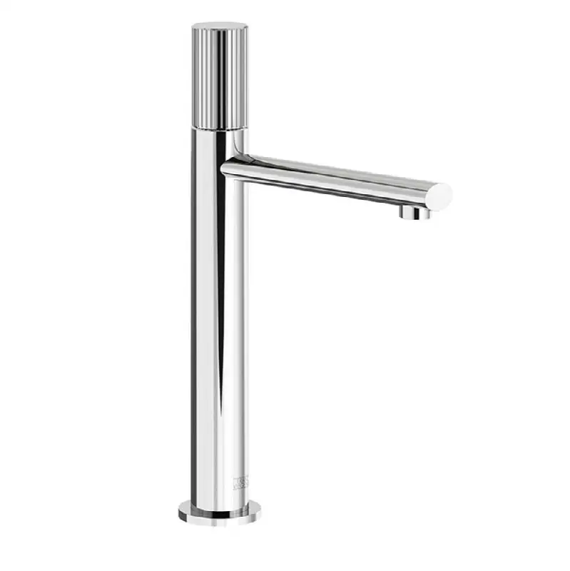 Tall vessel height, single handle luxury lavatory set, Vertical Lines cylinder handle with push-down pop-up drain assembly (no lift rod)