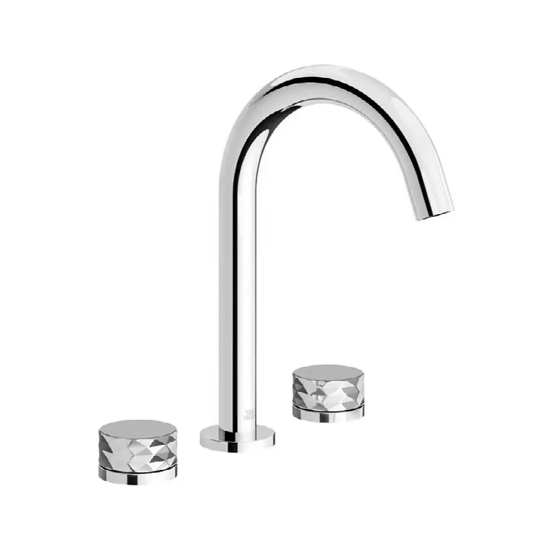 Widespread lavatory faucet, Diamond cylinder handle, with pop-up drain assembly.