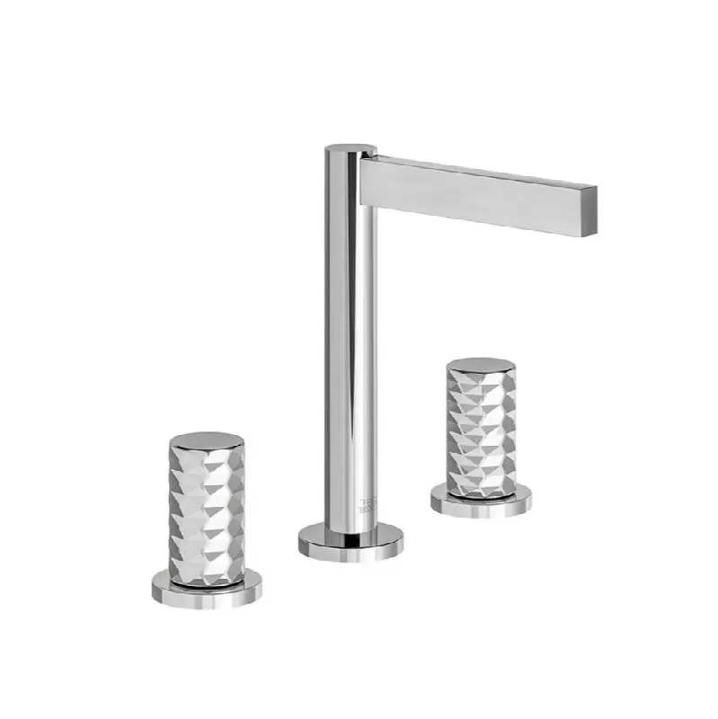 Widespread lavatory faucet, Diamond cylinder handle, with pop-up drain assembly.