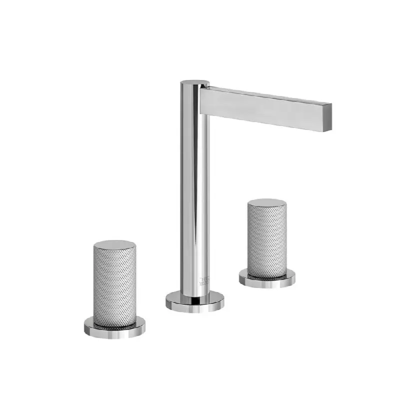 Widespread lavatory faucet, Knurling cylinder handle, with pop-up drain assembly.