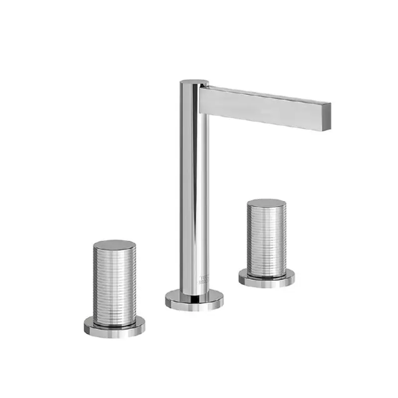 Widespread lavatory faucet, Rings cylinder handle, with pop-up drain assembly.
