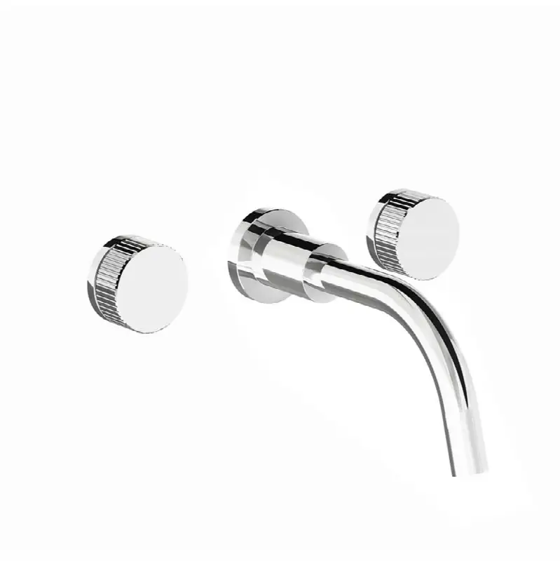 Wall-mounted lavatory faucet, Vertical Lines cylinder handle, less drain assembly. Trim only.
