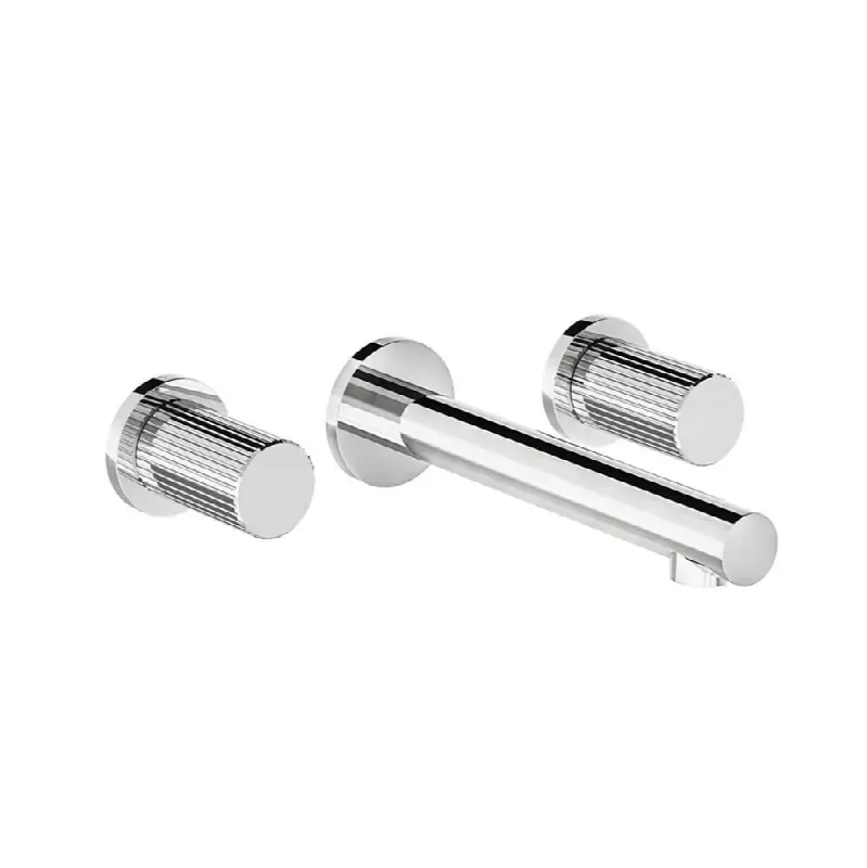 Wall-mounted lavatory faucet, Vertical Lines cylinder handle, less drain assembly. Trim only.