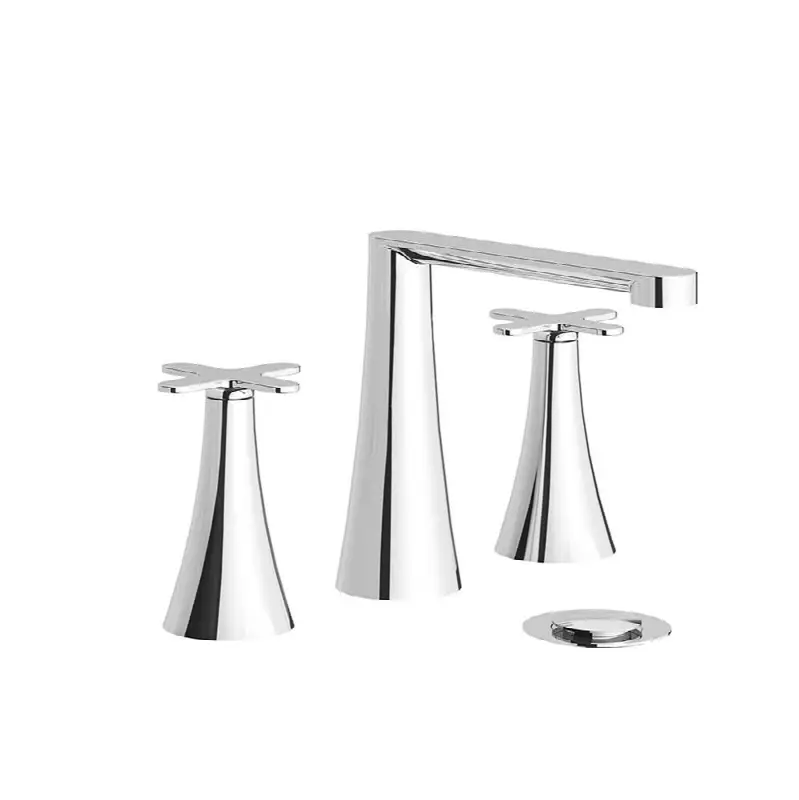 Widespread lavatory faucet with push-down pop-up drain assembly (no lift rod)