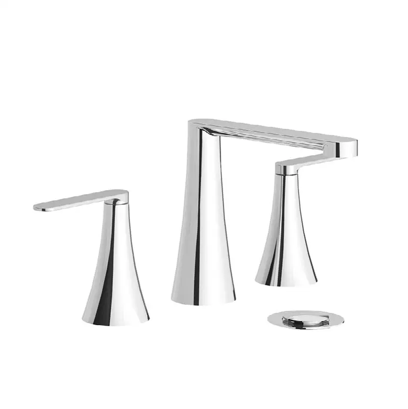 Widespread lavatory faucet with push-down pop-up dra