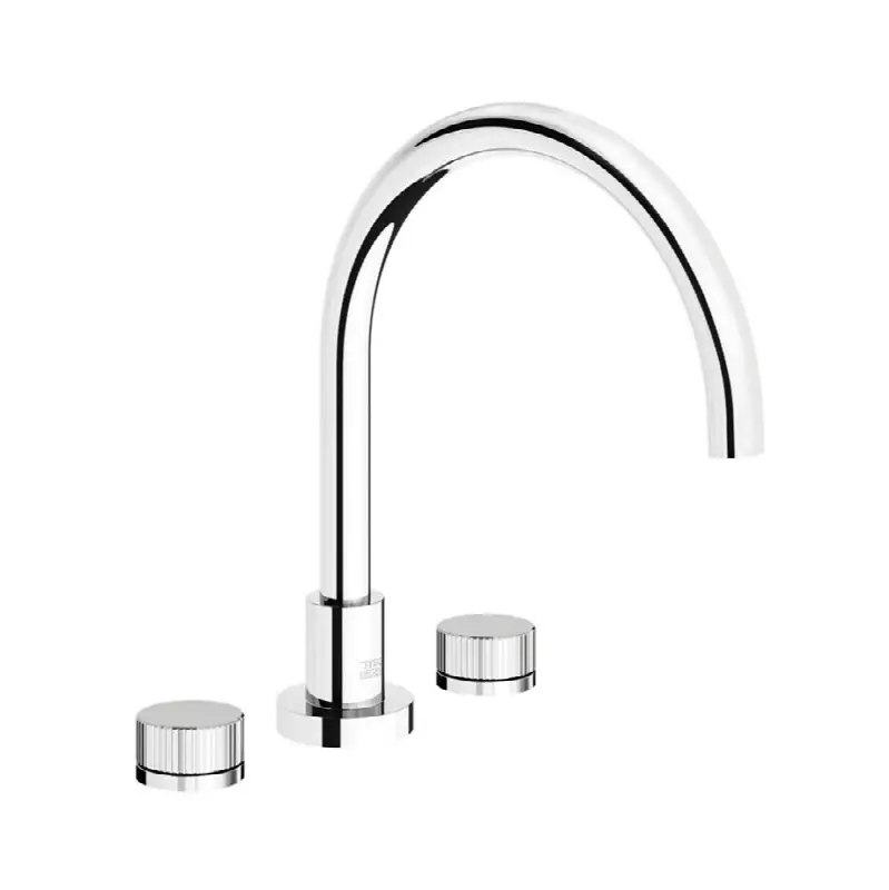 Deck mounted Roman bath faucet 3/4" valves, Vertical Lines cylinder handle.