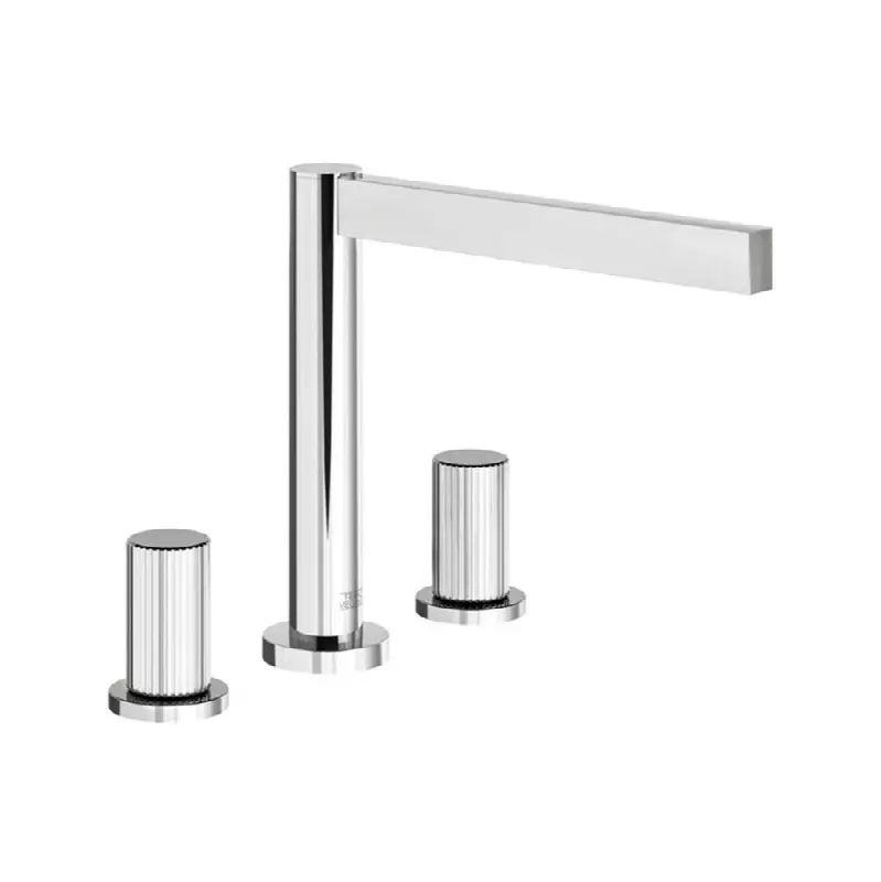Deck mounted Roman bath faucet 3/4" valves, Vertical Lines cylinder handle.