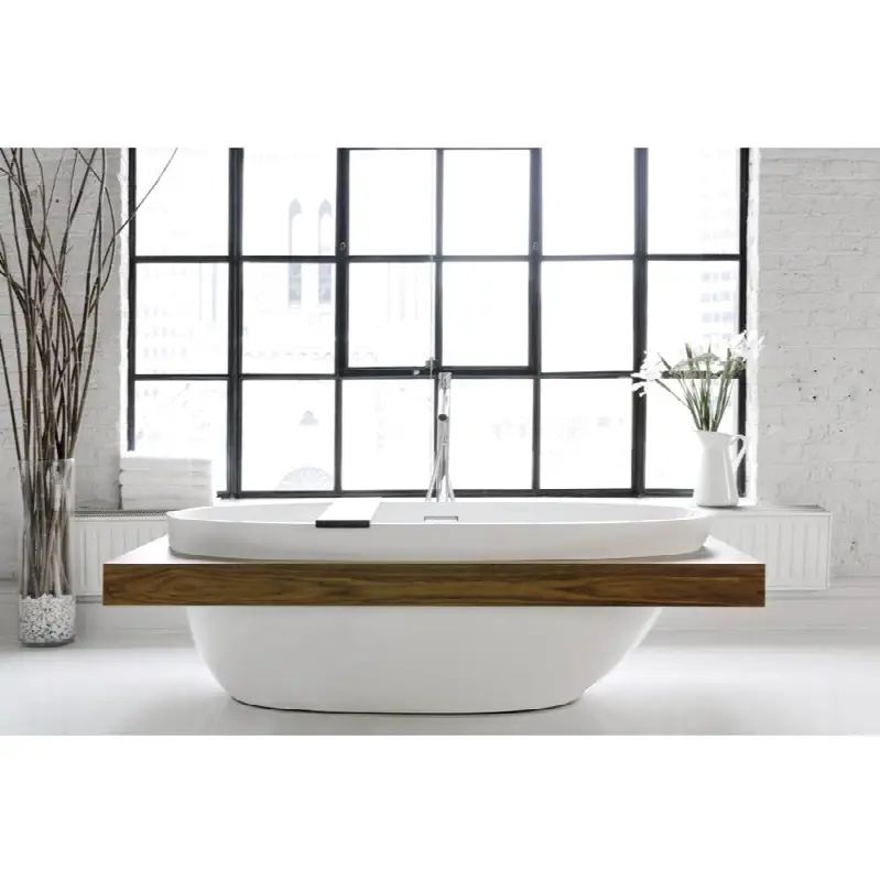Be Bath 70 X 38 X 22 - Fs - Built In Nt O/F & Wh Drain - Surround Wood Shelf - Oak Smoked- White