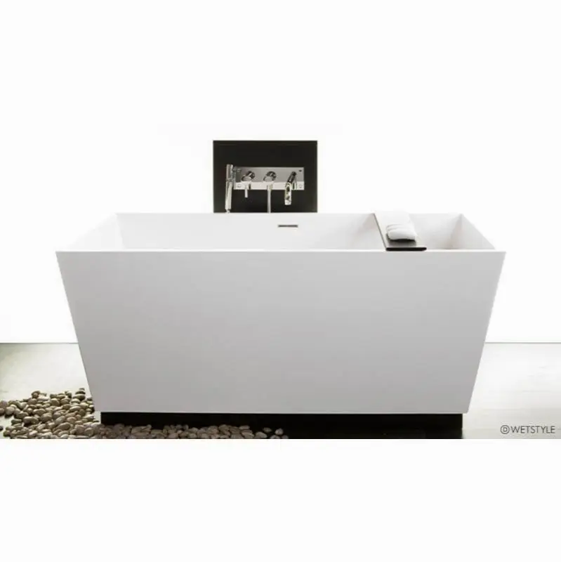 Cube Bath 60 X 30 X 24 - Fs - Built In Sb O/F & Drain - Wood Plinth Walnut Chocolate - White