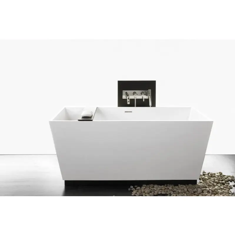 Cube Bath 60 X 30 X 24 - Fs - Built In Nt O/F & Wh Drain - Copper Conn - Wood Plinth Black Mat Lacquer - White
