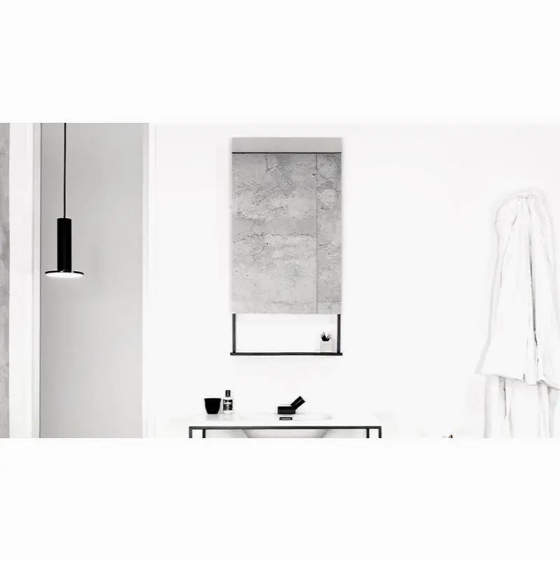 Furniture "C2" - Mirror - Stainless Steel - 19" - Black Matte Finish - Natural Walnut Shelf