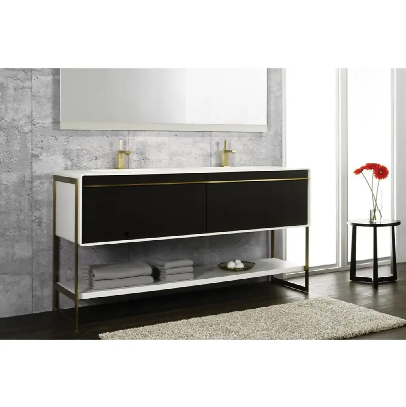 Deco Vanity Floormount 24" - Wwl Config Oak Black And Matte Lacquer Stone Harbour Grey - Brushed Steel