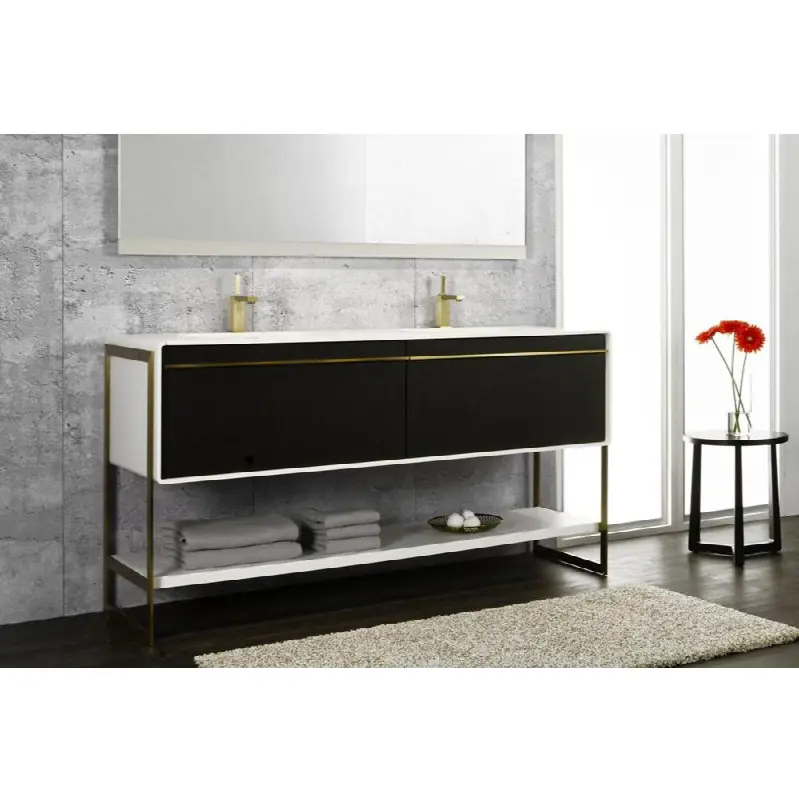 DECO VANITY FLOORMOUNT 24" - WLL CONFIG OAK COFFEE BEAN AND WHITE MATTE LACQUER - BRUSHED STEEL