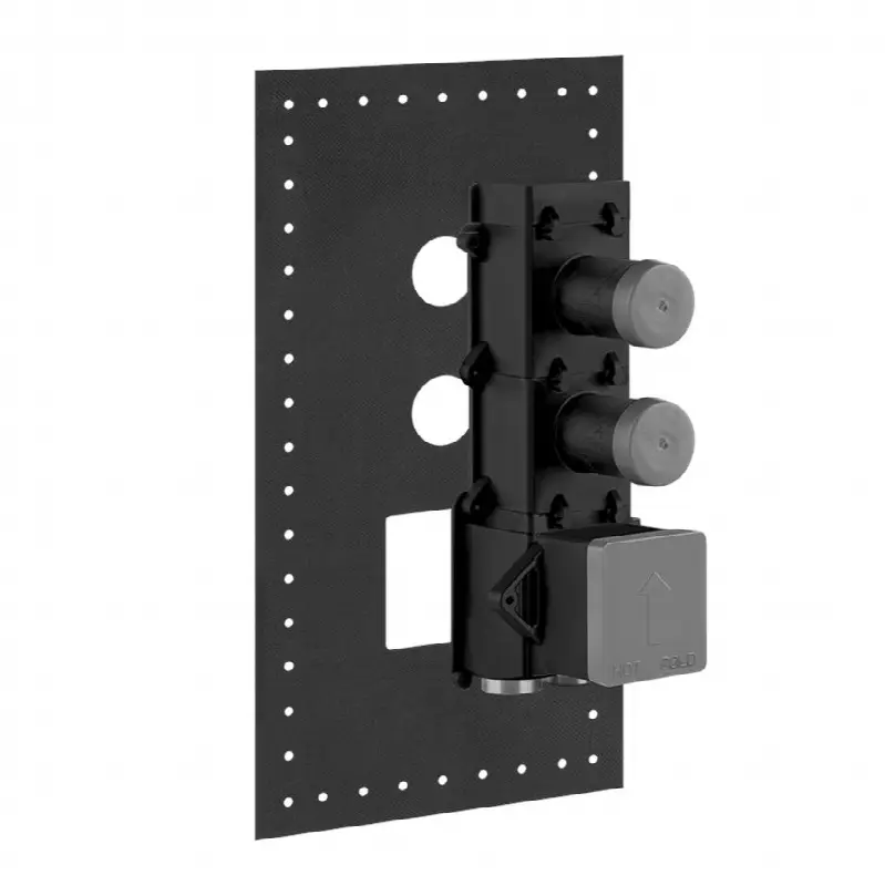 In-wall thermostatic rough valve with 2 volume controls