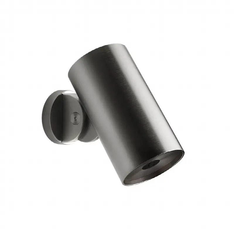 Wall-mounted adjustable showerhead.