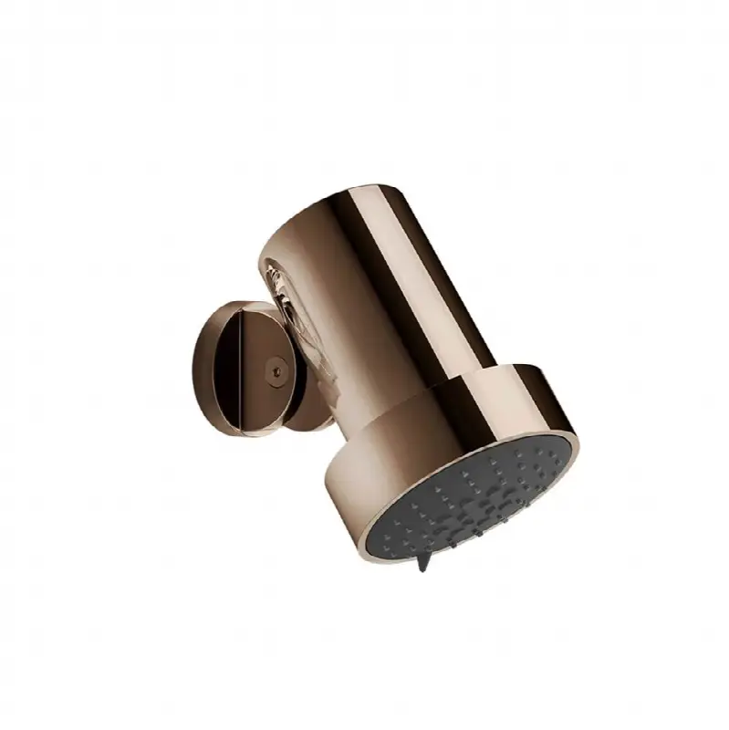 Wall-mounted adjustable shower head.