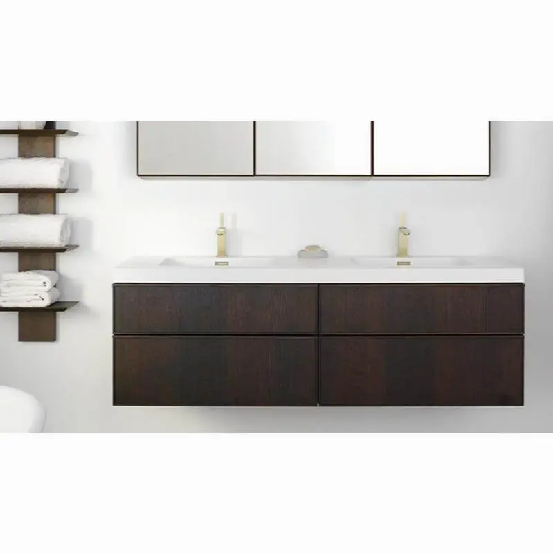 Furniture Frame Linea - Vanity Wall-Mount 30 X 22 - 2 Drawers, Horse Shoe Drawers - Lacquer Stone Harbour Grey Matt