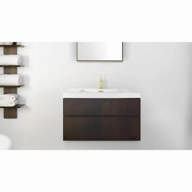 Furniture Frame Linea Metro Serie - Vanity Wall-Mount 42 X 18 - 2 Drawers, Horse Shoe Drawers - Lacquer White Mat