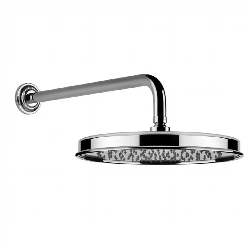 Wall-mounted adjustable shower head with arm.