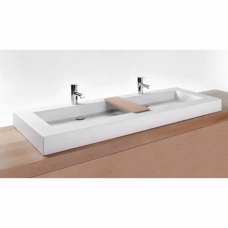 LAV - CUBE - 60 X 22 X 4 - TROUGH - SB O/F - 3 HOLES 8" C/C PER DRAIN - WHITE TRUE HIGH GLOSS