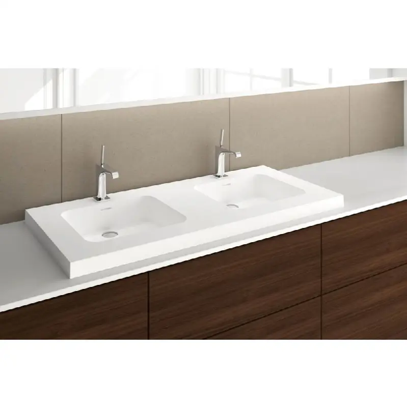 Lav - Deco - 48 X 22 X 2 - Sb O/F - 1 Hole Per Drain - 1 Center Basin - White