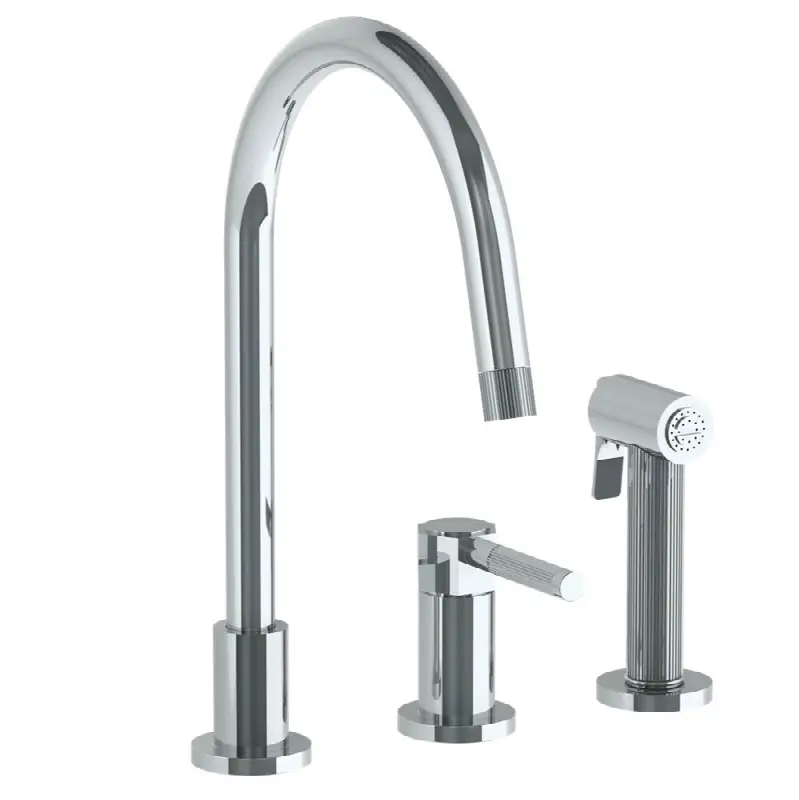 Deck Mounted 3 Hole Gooseneck Kitchen Set - Includes Side Spray