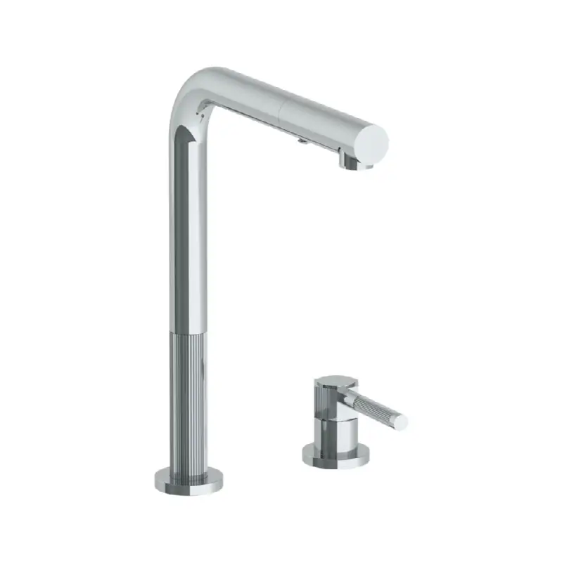 Deck Mounted 2 Hole Square Top Kitchen Faucet with Pull Out Spray