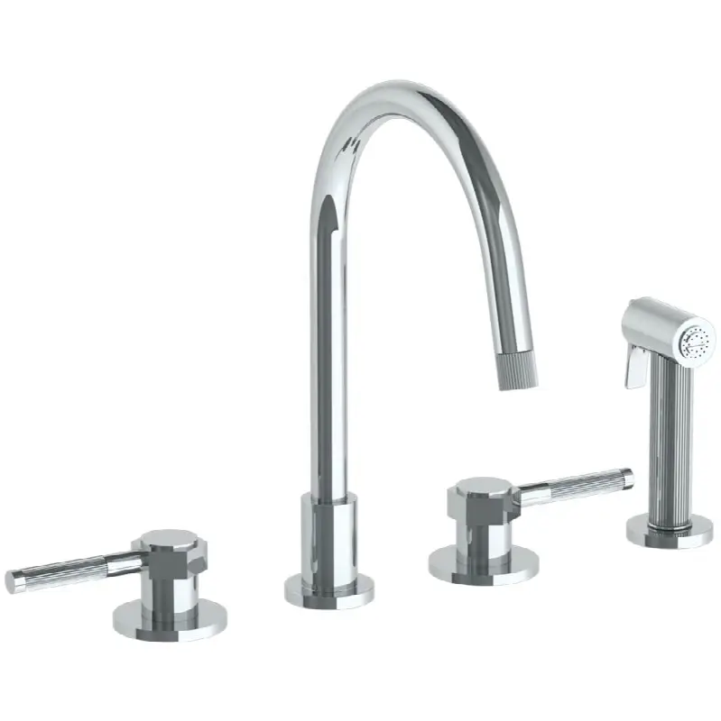 Deck Mounted 4 Hole Gooseneck Kitchen Set - Includes Side Spray