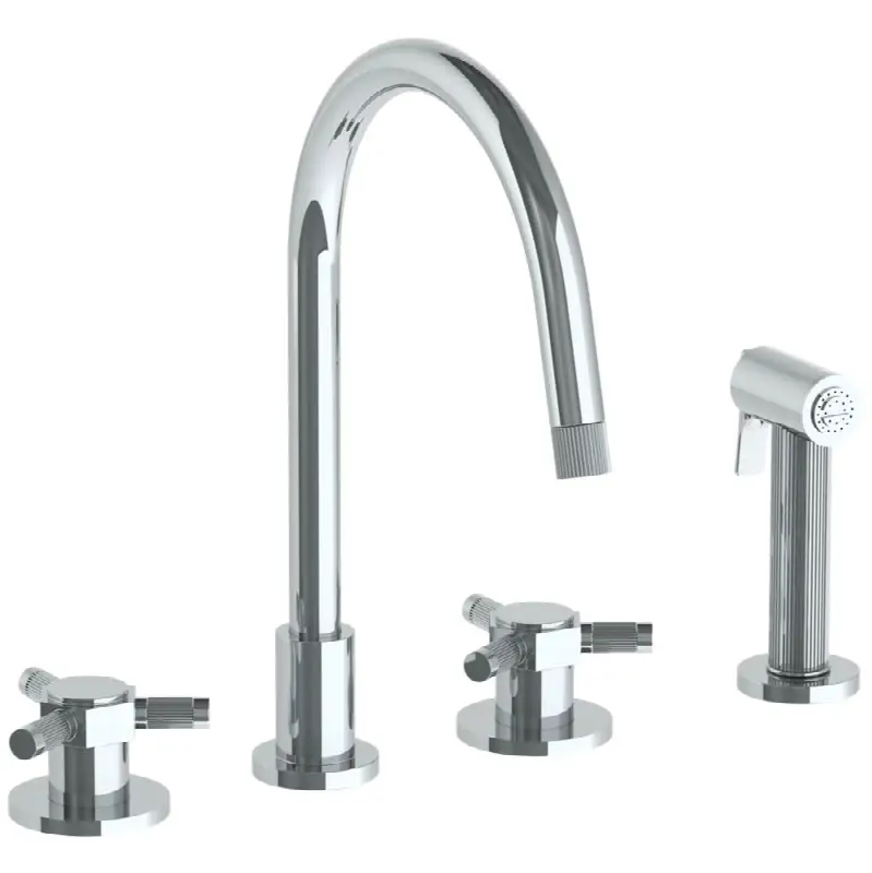 Deck Mounted 4 Hole Gooseneck Kitchen Set - Includes Side Spray